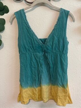 Y2K Boho Fairy Teal and Yellow Tie-Dye Babydoll Tank Top ✨